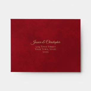 Elegant Crimson Red and Gold Lace Wedding RSVP Envelope