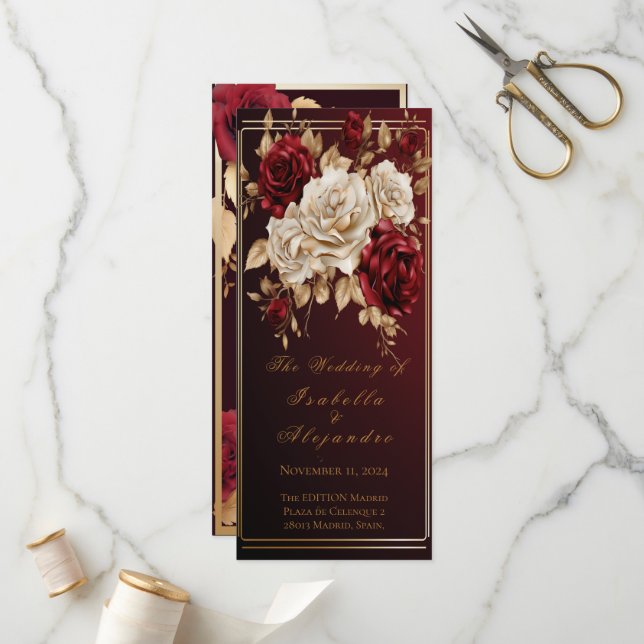 Elegant Crimson Red and Gold Wedding Program (Front/Back In Situ)