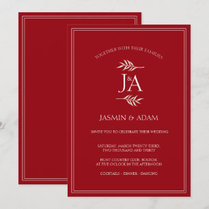 Elegant Crimson Red Classic Monogram Wedding  Invitation