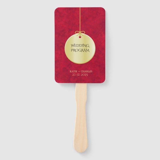 Elegant Crimson red Gold Luxury Royal Program  Hand Fan (Front)