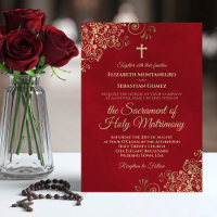 Elegant Crimson Red & Gold Modern Catholic Wedding