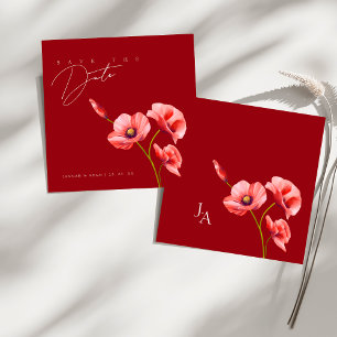 Elegant Crimson Red Poppy Wildflower Wedding Save The Date