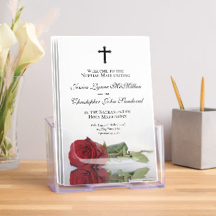 Elegant Crimson Red Rose Catholic Wedding Program Brochure