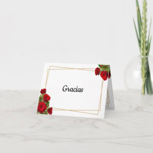 Elegant Crimson Rose Spanish Wedding Letterpress Thank You Card