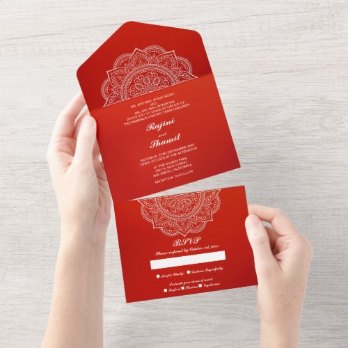 Elegant Crimson Wedding no Env needed All In One Invitation