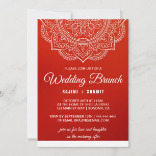Elegant Crimson white Paisley Wedding Brunch Invitation