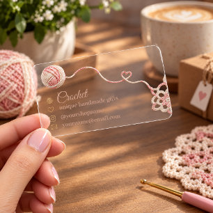 Elegant Crochet Yarn Clear Acrylic Design Business Cards