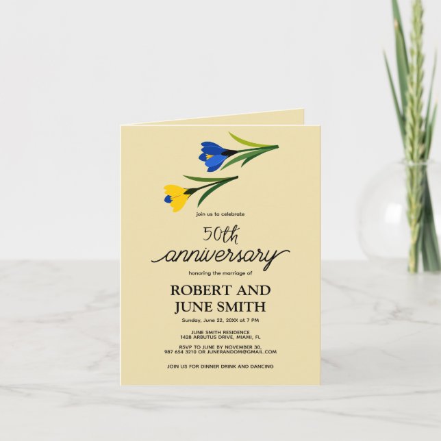 Elegant crocus flower 50th wedding anniversary  invitation (Front)