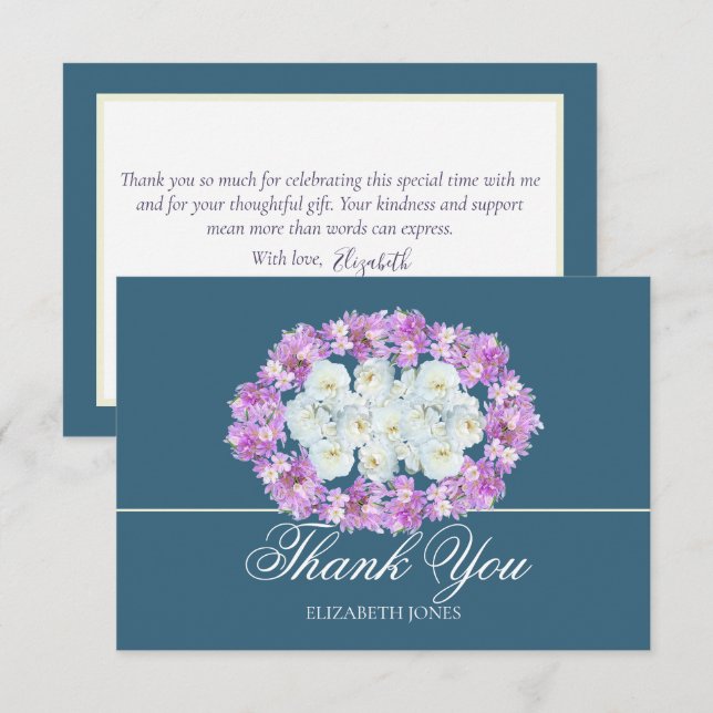 Elegant Crocus White Rose Bridal Shower Thank You Card (Front/Back)