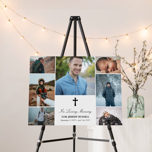 Elegant Cross 7 Photo Collage In Loving Memory Foam Board (In Situ (Stand))