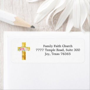 Elegant Cross and Floral Church Return Label