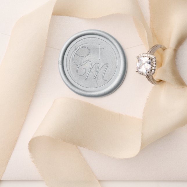 Elegant Cross and Monogram Wax Seal Stamp (Insitu (Wedding))