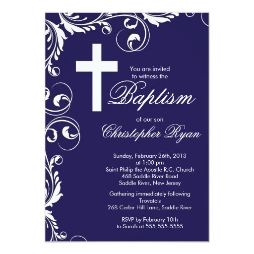 Elegant Cross Baby Boy Baptism Christening Card | Zazzle