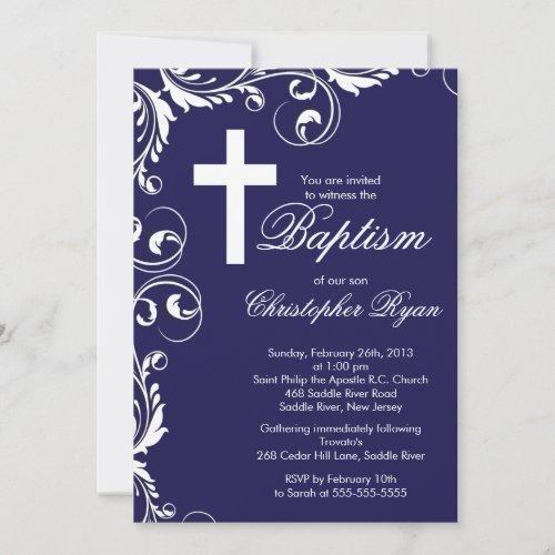 Elegant Cross Baby Boy Baptism Christening Card