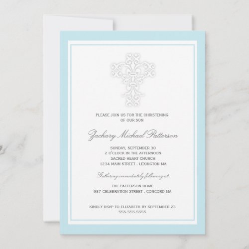 Elegant Cross Baby Boy Christening Invitation
