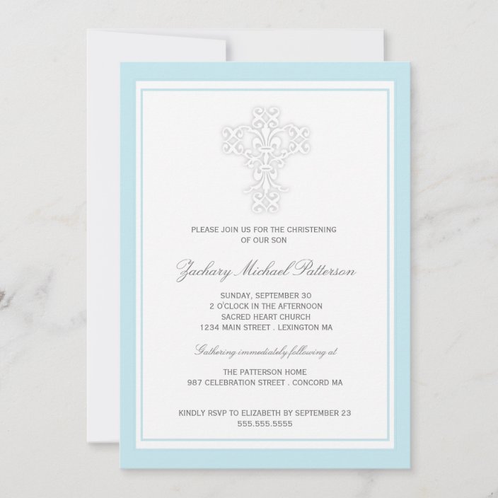 Elegant Cross Baby Boy Christening Invitation | Zazzle.com