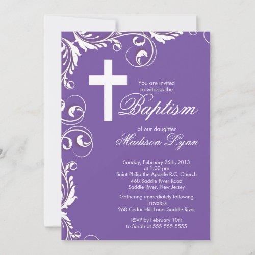 Elegant Cross Baby Girl Baptism Christening Personalized Announcements