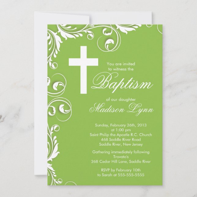 Elegant Cross Baby Girl Baptism Christening Invitation (Front)