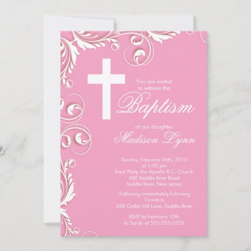 Elegant Cross Baby Girl Baptism Christening Card