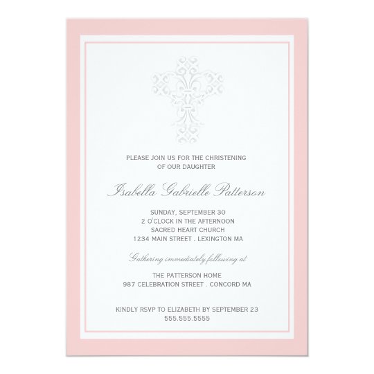 Elegant Cross Baby Girl Christening Invitation | Zazzle.com