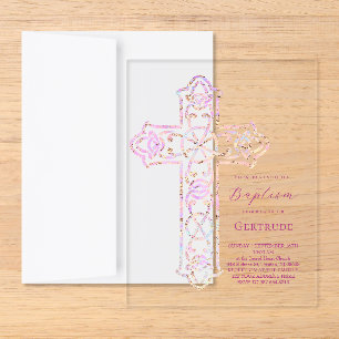 elegant cross Baptism Acrylic Enclosure Card