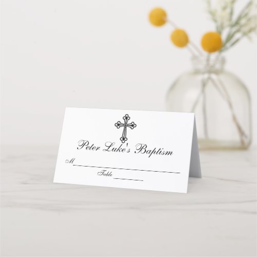 Elegant Cross Baptism Custom Place Card