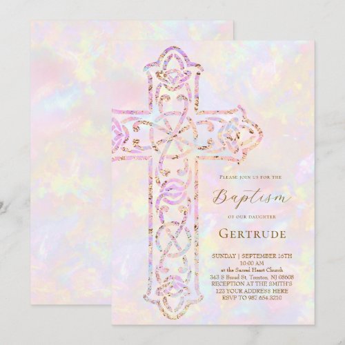 elegant cross Baptism Invitation