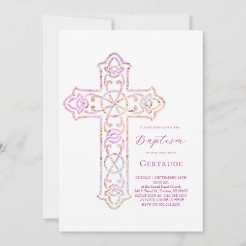 elegant cross Baptism Invitation