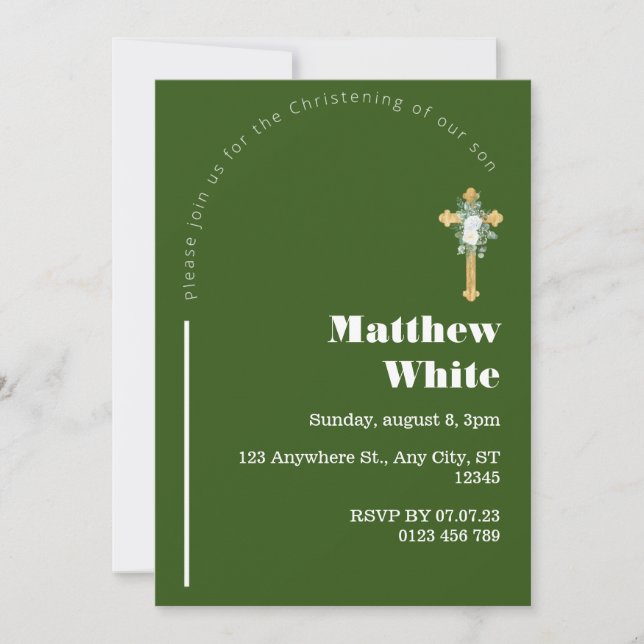 Elegant Cross Baptism Invitation | Modern Minimal (Front)