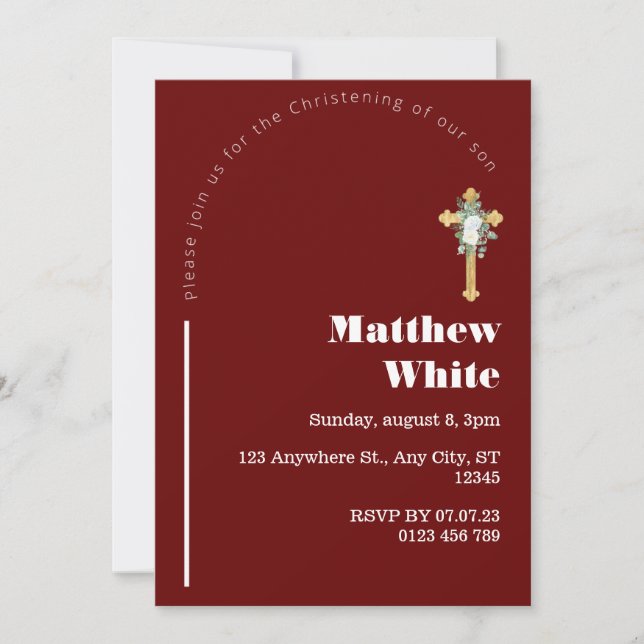 Elegant Cross Baptism Invitation | Modern Minimal (Front)