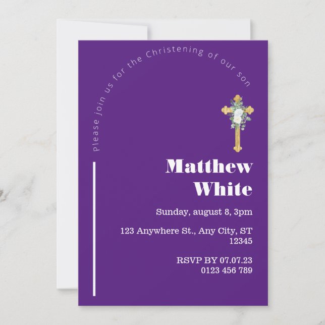 Elegant Cross Baptism Invitation | Modern Minimal (Front)