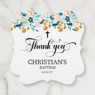 Elegant Cross Blue Baptism Favor Tags