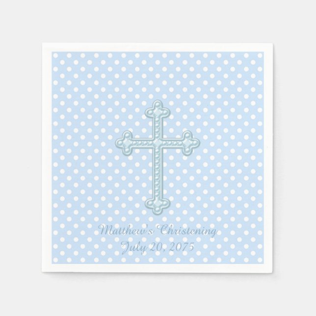 Elegant Cross Blue Christening Napkins (Front)