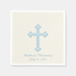 Elegant Cross Blue Christening Napkins