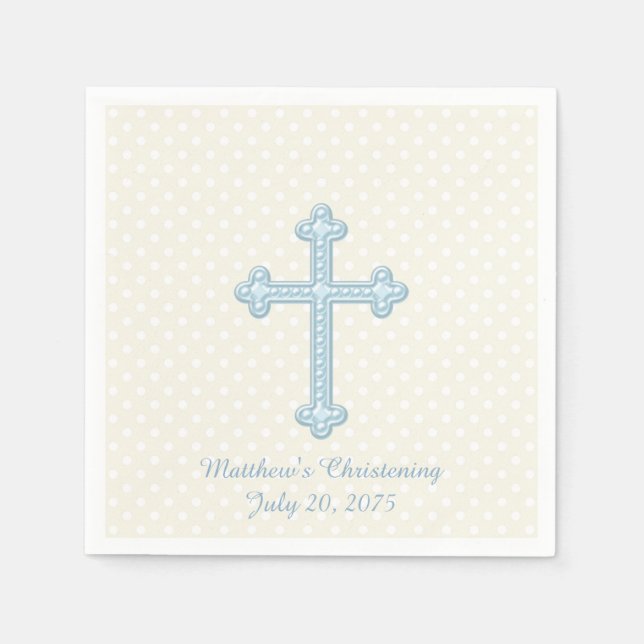 Elegant Cross Blue Christening Napkins (Front)