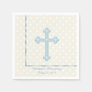 Elegant Cross Blue Christening Paper Napkins