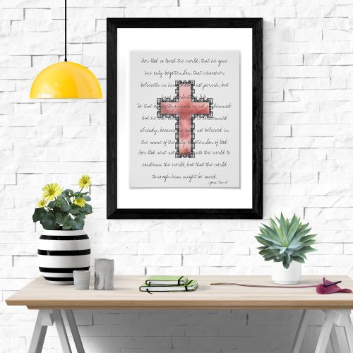 Elegant Cross Blush Pink Scripture Verse Poster