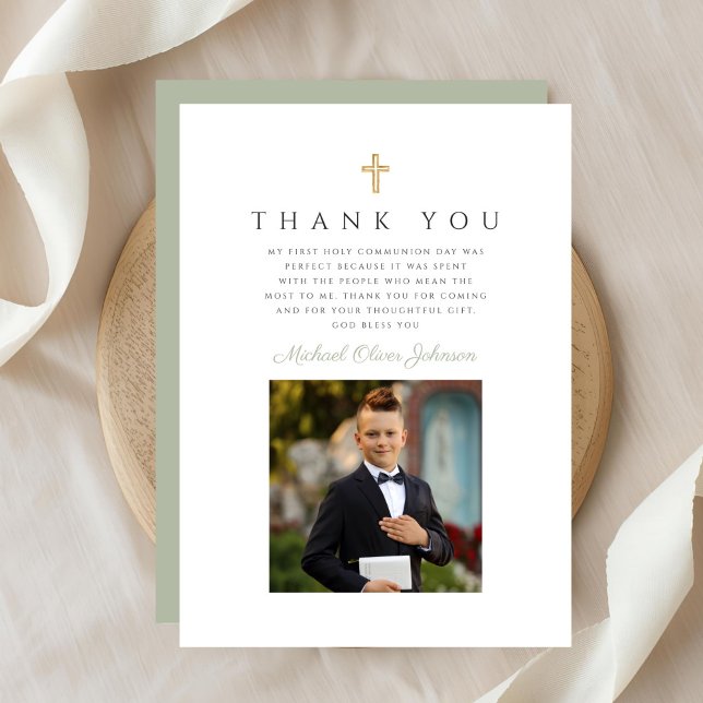 Elegant Cross Boy First Communion Thank You Card (Elegant Cross Boy First Communion Thank You Card)