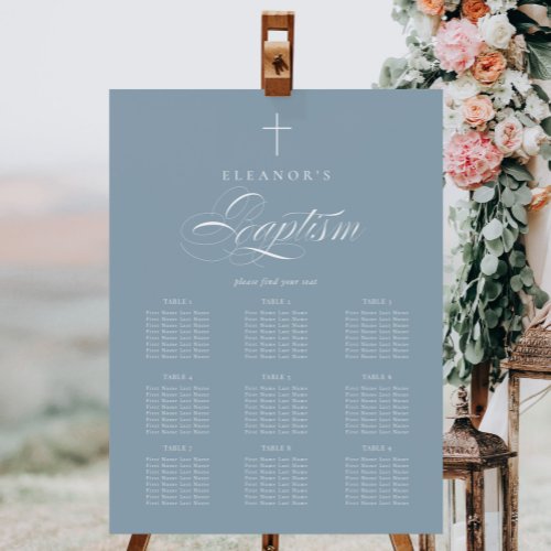 Elegant Cross Calligraphy Baptism Seating Chart Foam Board