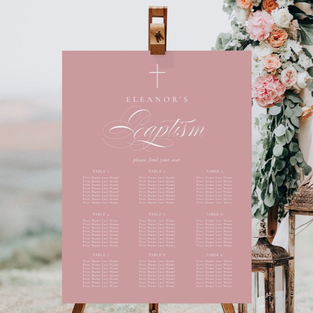 Elegant Cross Calligraphy Baptism Seating Chart Foam Board (Creator Uploaded)