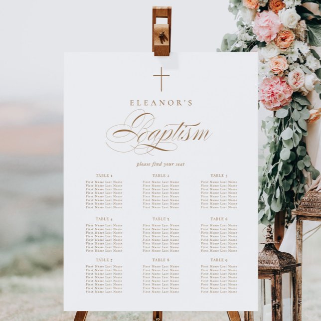 Elegant Cross Calligraphy Baptism Seating Chart Foam Board (Creator Uploaded)