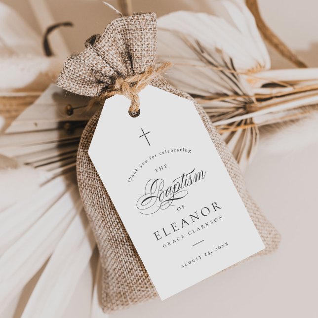 Elegant Cross Calligraphy Baptism Thank You Favor Gift Tags (Creator Uploaded)