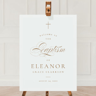 Elegant Cross Calligraphy Baptism Welcome Sign
