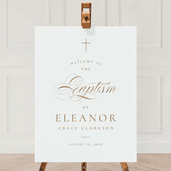 Elegant Cross Calligraphy Baptism Welcome Sign by JAmberDesign at Zazzle