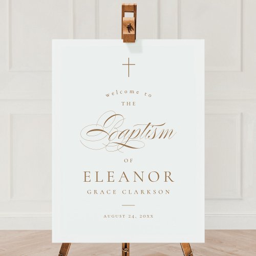 Elegant Cross Calligraphy Baptism Welcome Sign