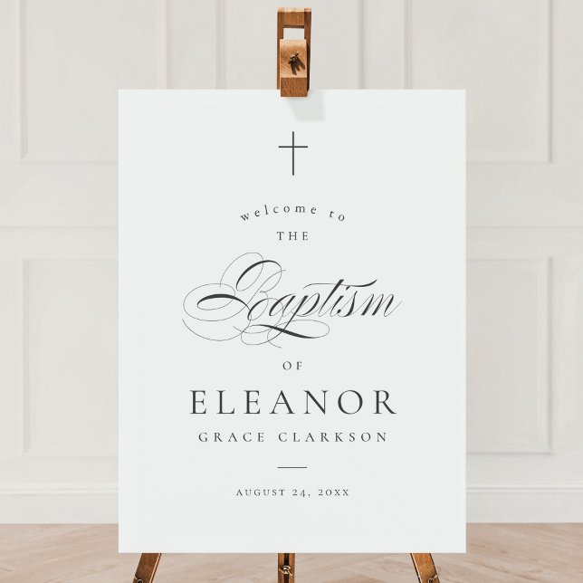 Elegant Cross Calligraphy Baptism Welcome Sign (Creator Uploaded)