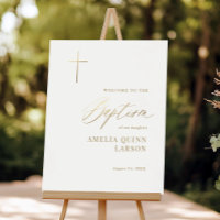 Elegant Cross Calligraphy Baptism Welcome Sign