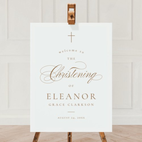 Elegant Cross Calligraphy Christening Welcome Sign