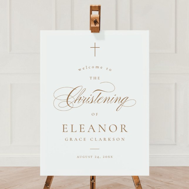 Elegant Cross Calligraphy Christening Welcome Sign (Creator Uploaded)