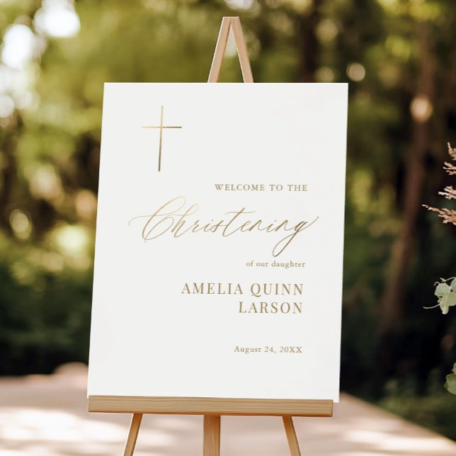 Elegant Cross Calligraphy Christening Welcome Sign (Creator Uploaded)